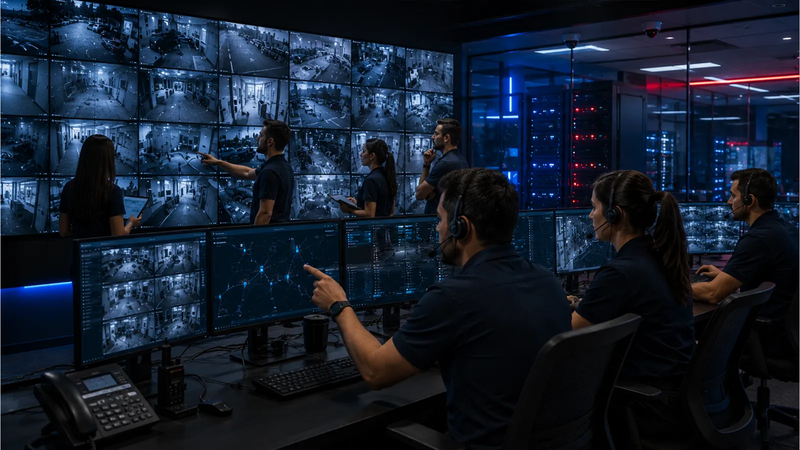 Equipo de profesionales monitoreando en tiempo real