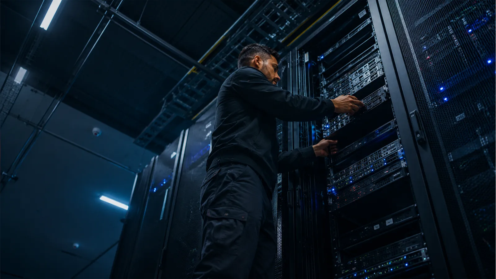 Técnico realizando mantenimiento preventivo de equipos